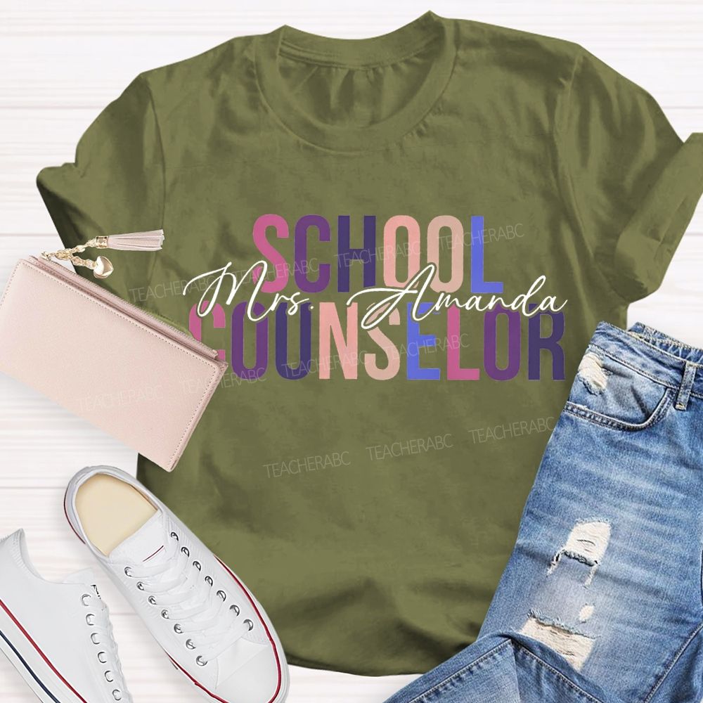 Personalized Name School Counselor Colorful Lettering Printing T-shirt