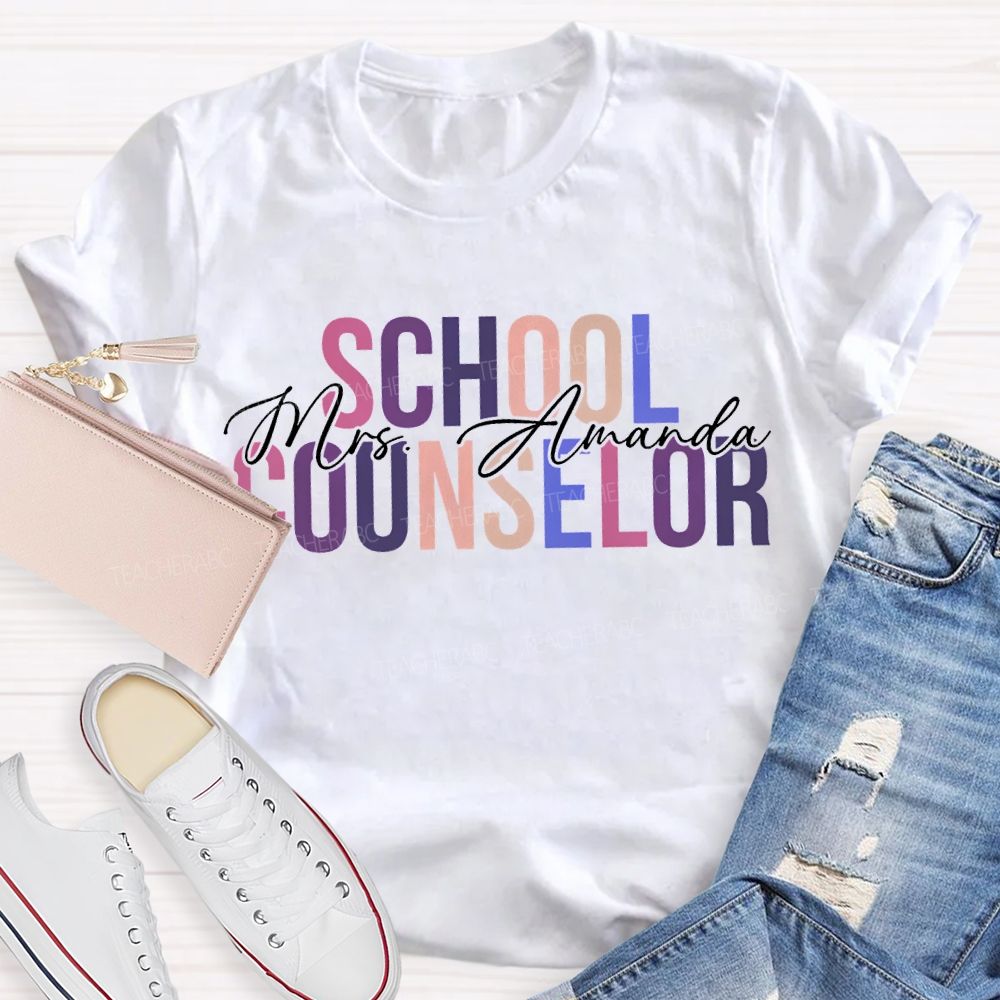 Personalized Name School Counselor Colorful Lettering Printing T-shirt