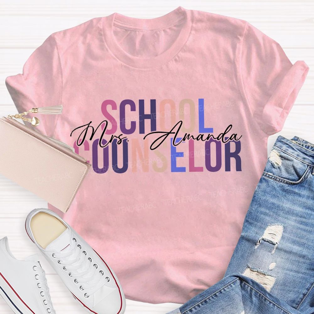 Personalized Name School Counselor Colorful Lettering Printing T-shirt