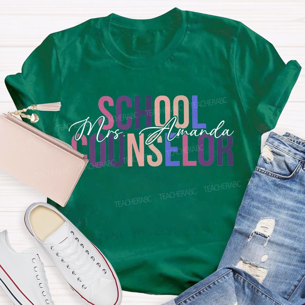 Personalized Name School Counselor Colorful Lettering Printing T-shirt