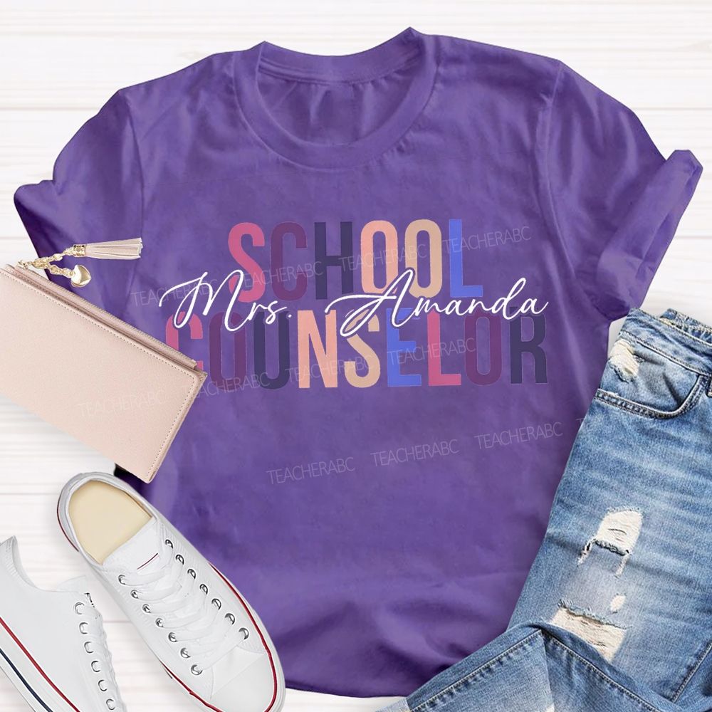Personalized Name School Counselor Colorful Lettering Printing T-shirt