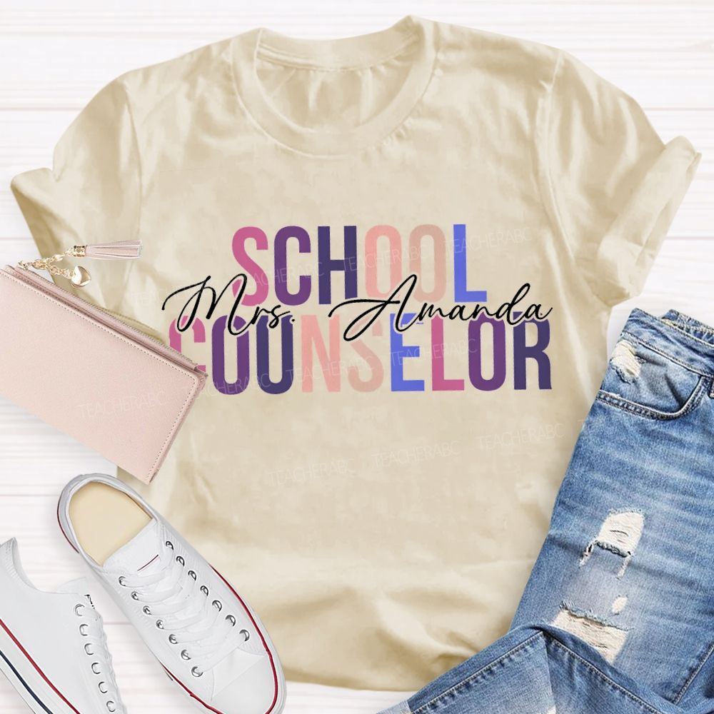 Personalized Name School Counselor Colorful Lettering Printing T-shirt