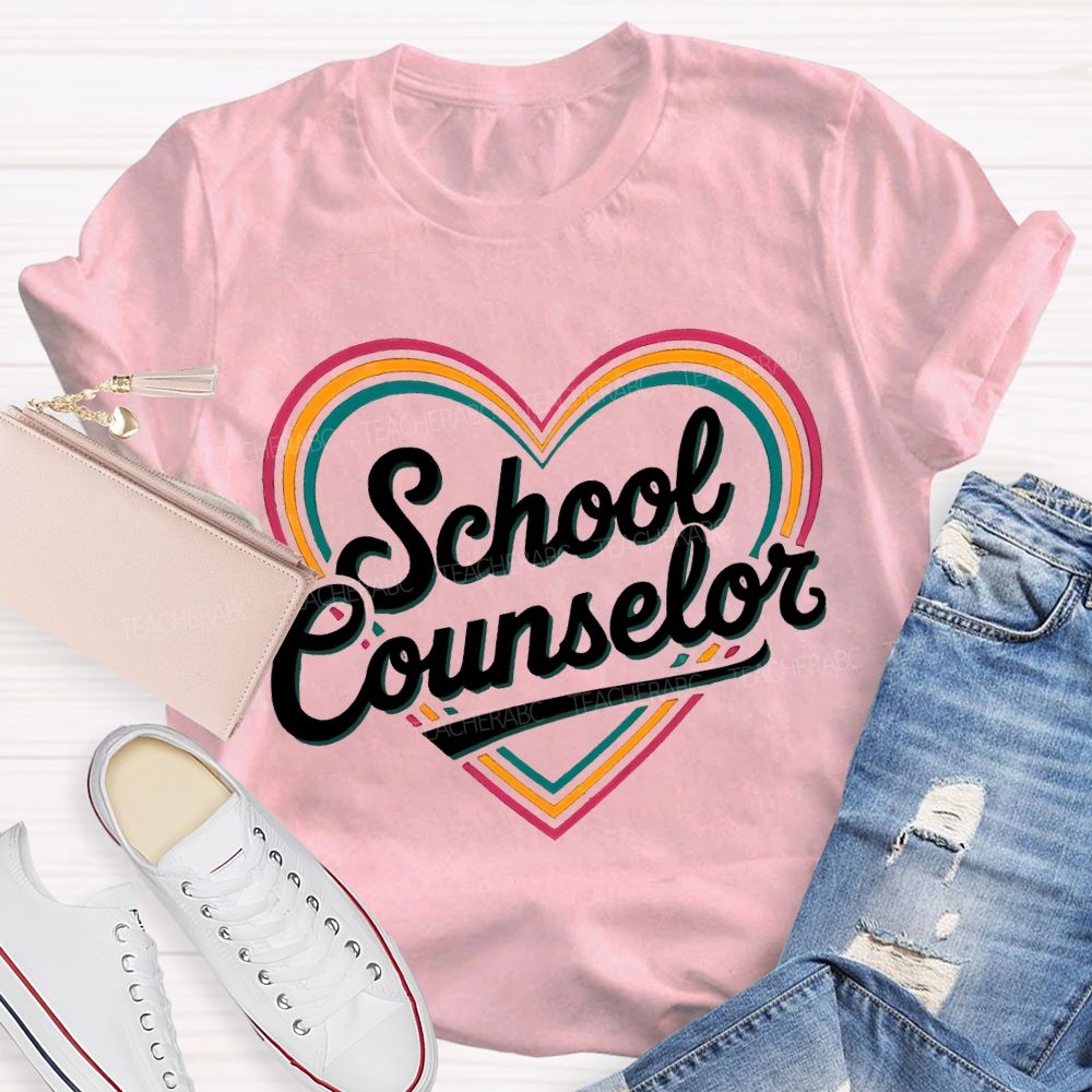 School Counselor Colorful Lines Heart T-shirt