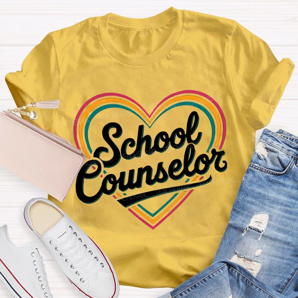 School Counselor Colorful Lines Heart T-shirt