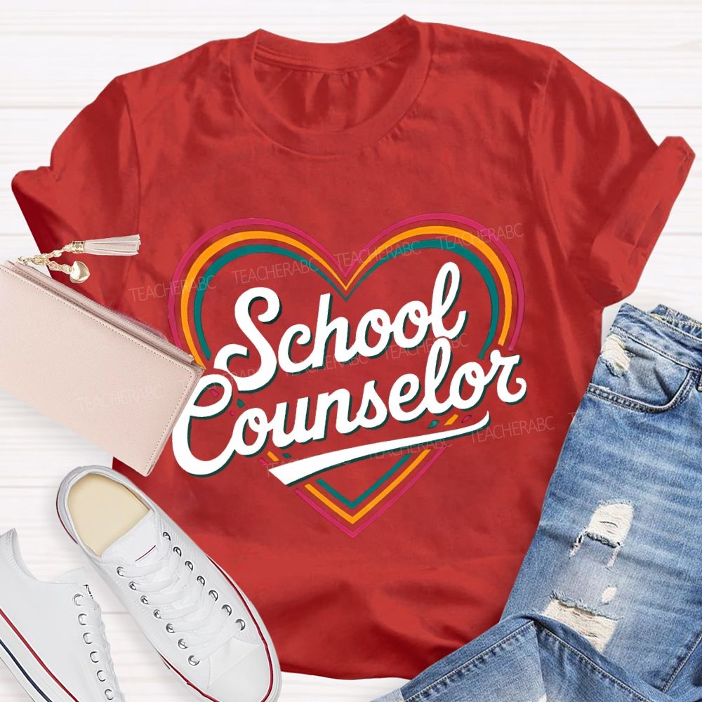 School Counselor Colorful Lines Heart T-shirt