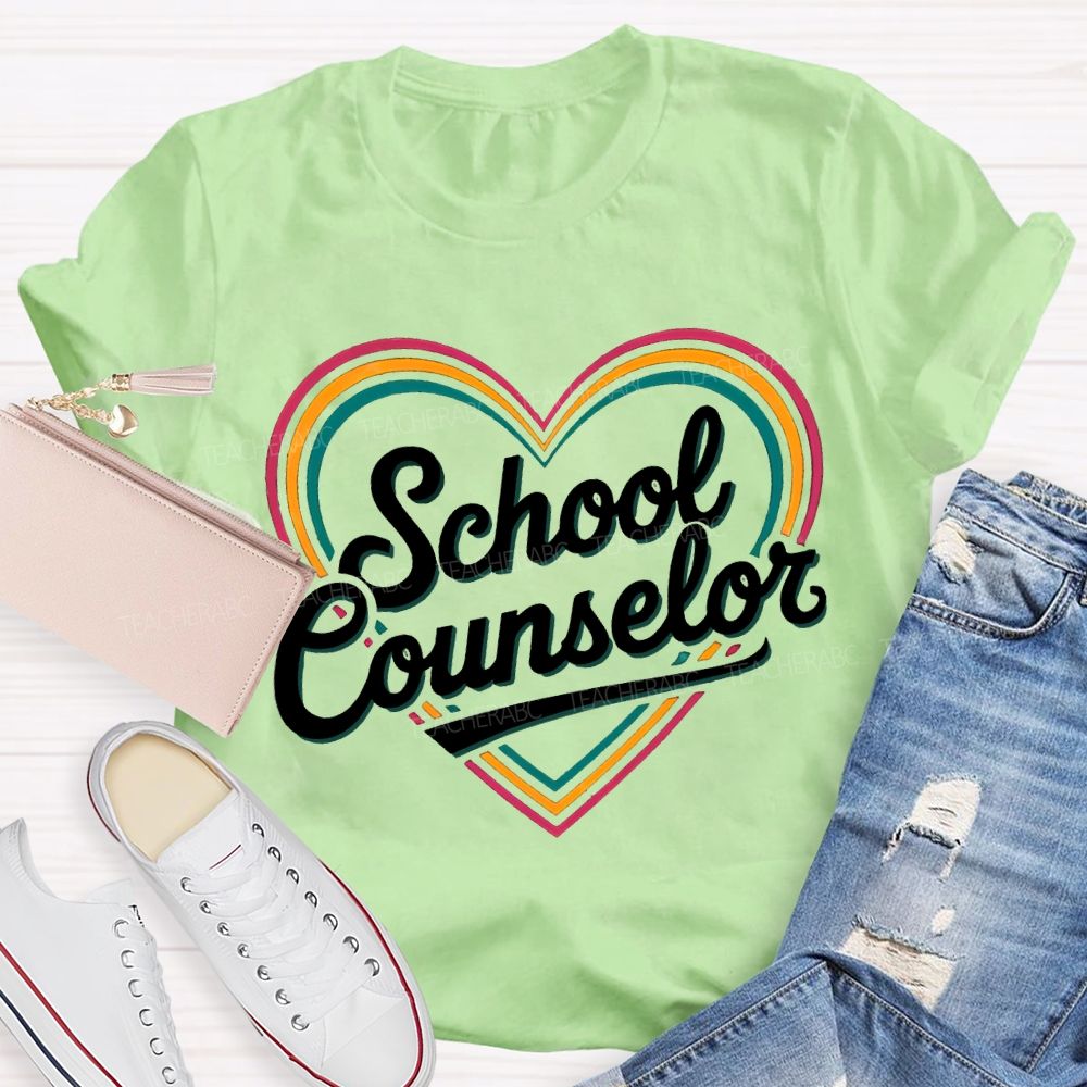 School Counselor Colorful Lines Heart T-shirt