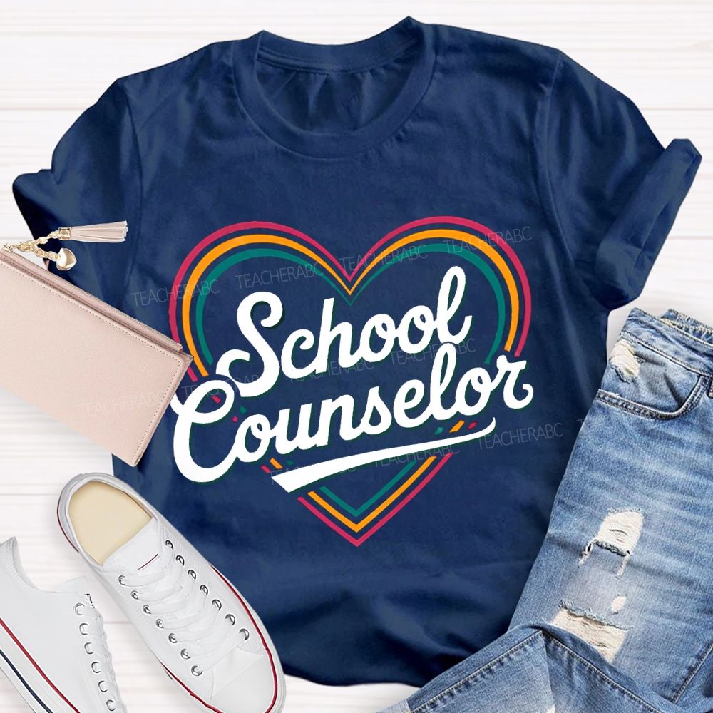 School Counselor Colorful Lines Heart T-shirt