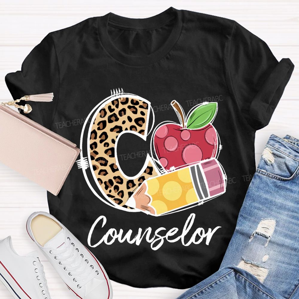 C Si For Counselor Leopard Print Font And Apple Pencil Print T-shirt