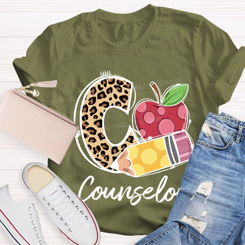 C Si For Counselor Leopard Print Font And Apple Pencil Print T-shirt