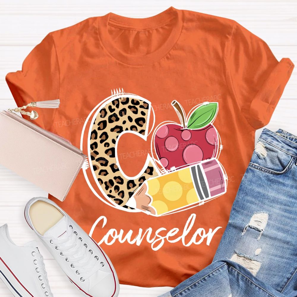 C Si For Counselor Leopard Print Font And Apple Pencil Print T-shirt
