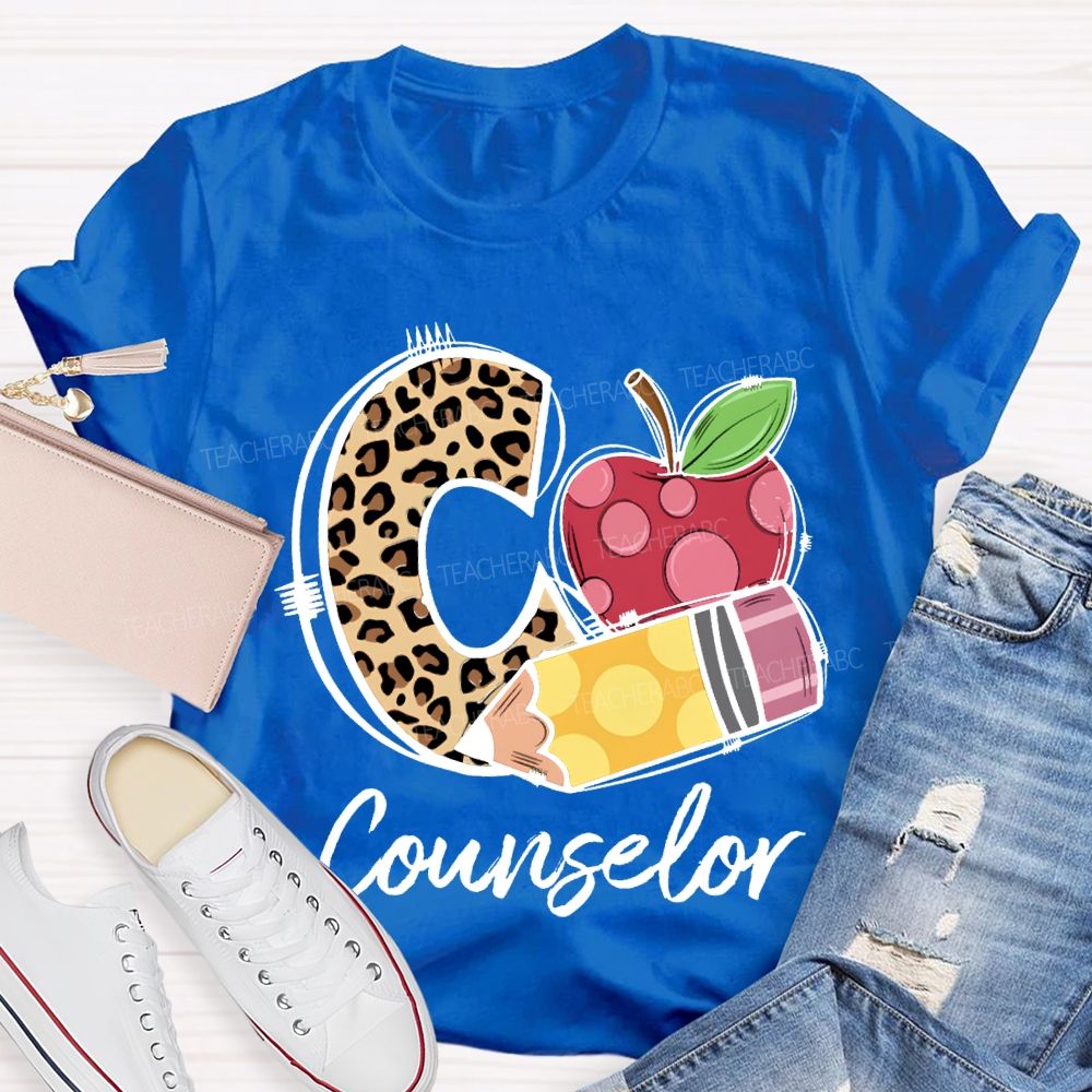 C Si For Counselor Leopard Print Font And Apple Pencil Print T-shirt