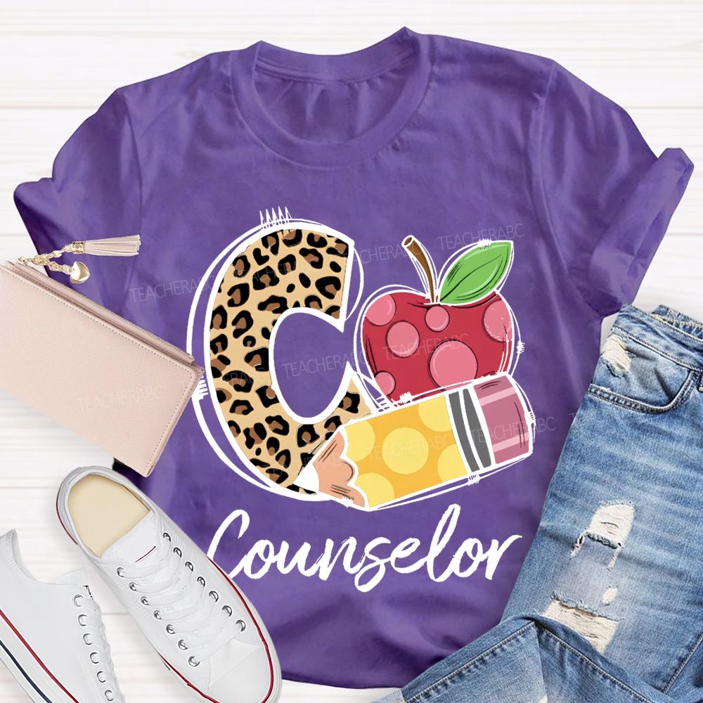 C Si For Counselor Leopard Print Font And Apple Pencil Print T-shirt