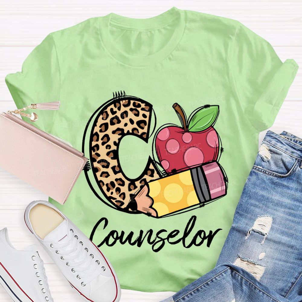 C Si For Counselor Leopard Print Font And Apple Pencil Print T-shirt