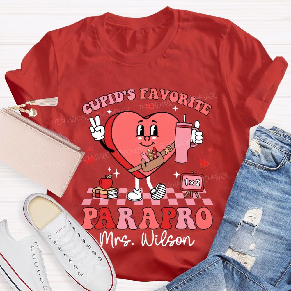 Personalized Name Cupid'S Favorite Parapro Heart Print T-shirt