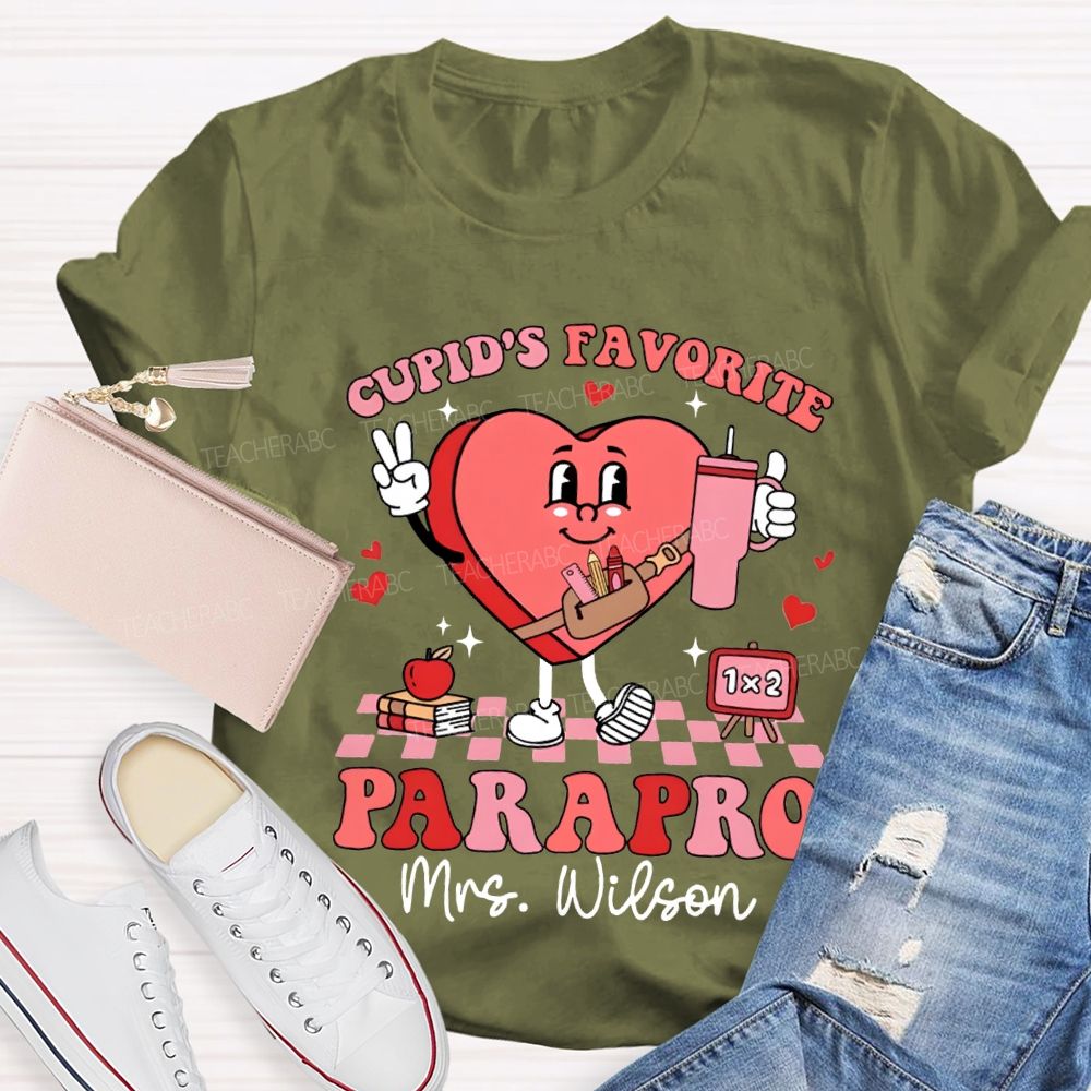 Personalized Name Cupid'S Favorite Parapro Heart Print T-shirt