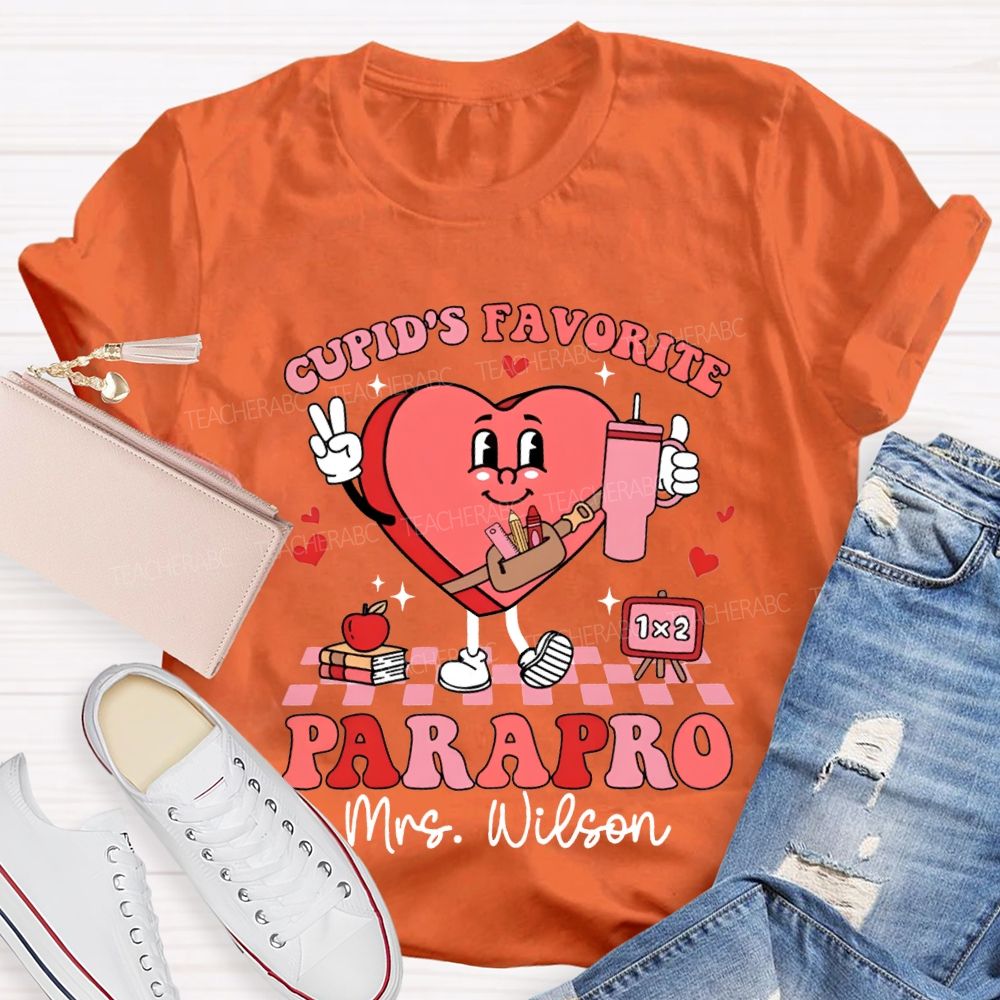 Personalized Name Cupid'S Favorite Parapro Heart Print T-shirt