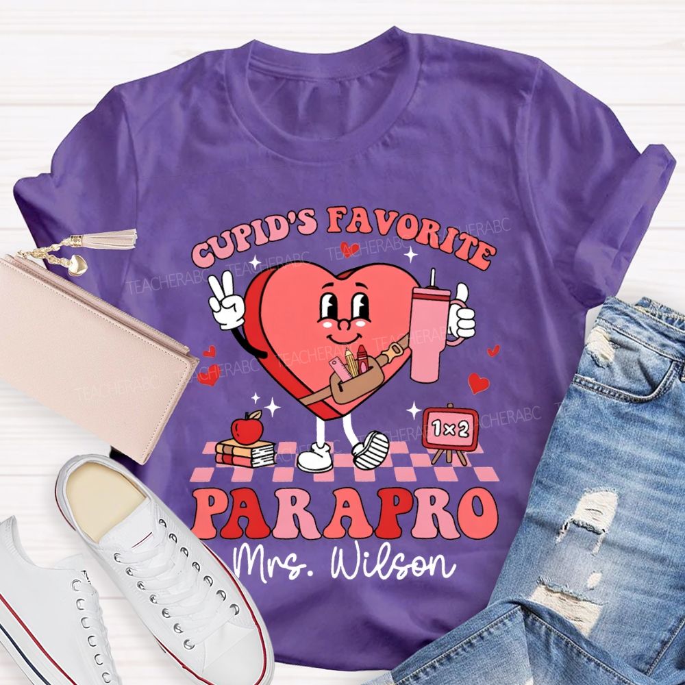 Personalized Name Cupid'S Favorite Parapro Heart Print T-shirt