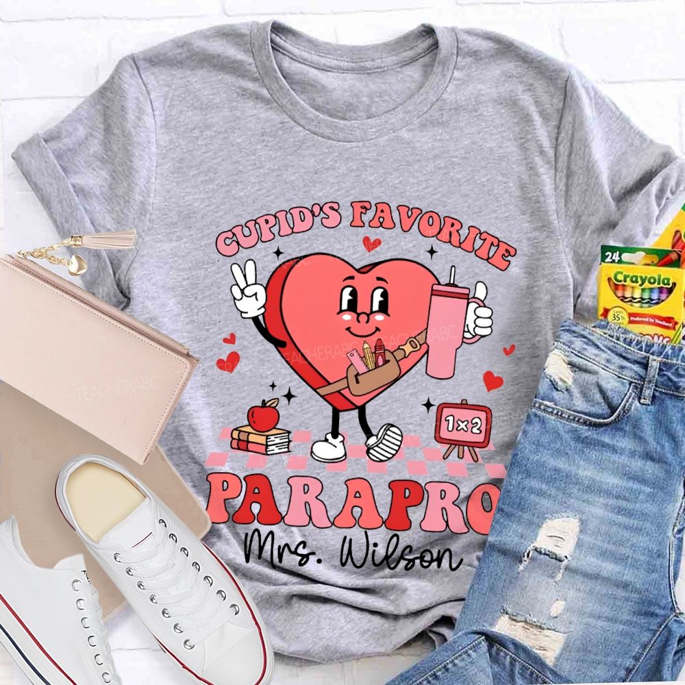 Personalized Name Cupid'S Favorite Parapro Heart Print T-shirt