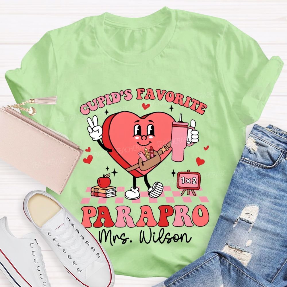 Personalized Name Cupid'S Favorite Parapro Heart Print T-shirt
