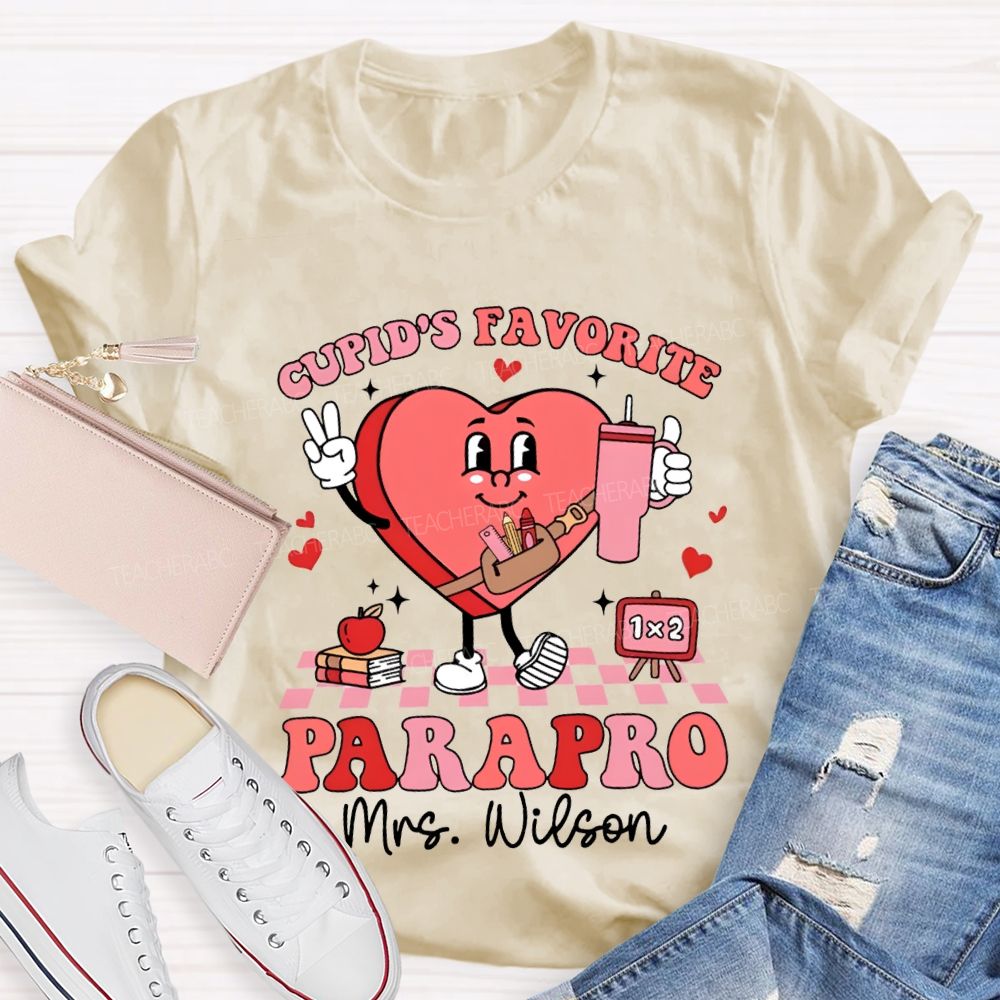 Personalized Name Cupid'S Favorite Parapro Heart Print T-shirt