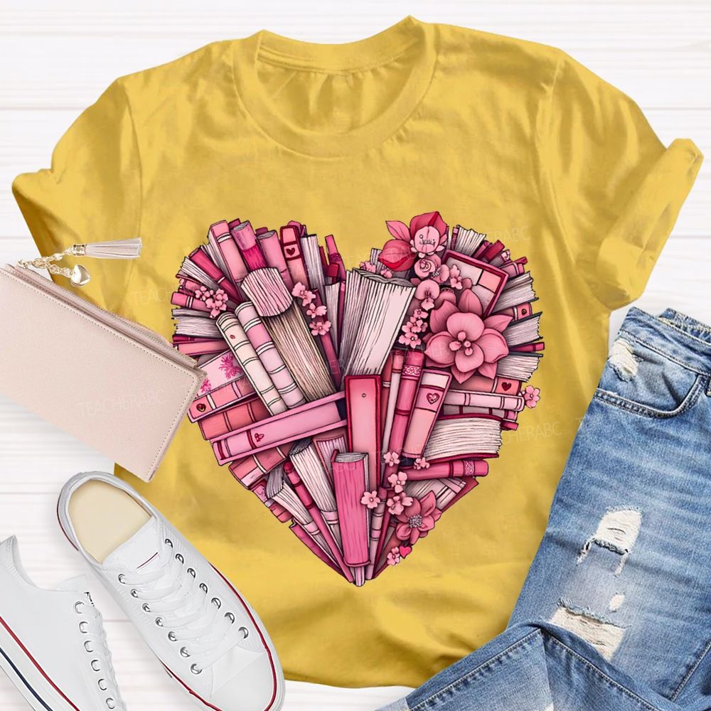 Peach Heart Books Fall In Love With Reading T-shirt