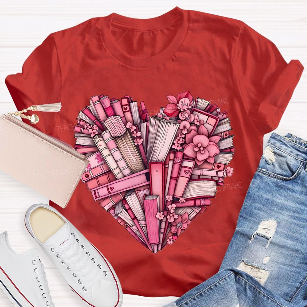 Peach Heart Books Fall In Love With Reading T-shirt