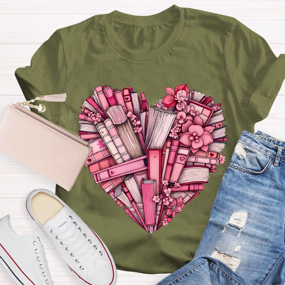 Peach Heart Books Fall In Love With Reading T-shirt