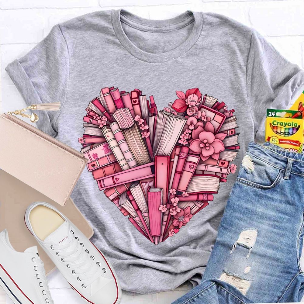 Peach Heart Books Fall In Love With Reading T-shirt