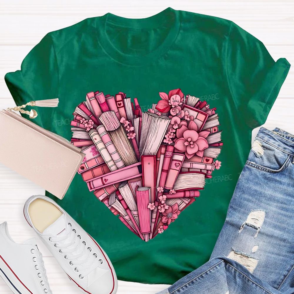 Peach Heart Books Fall In Love With Reading T-shirt