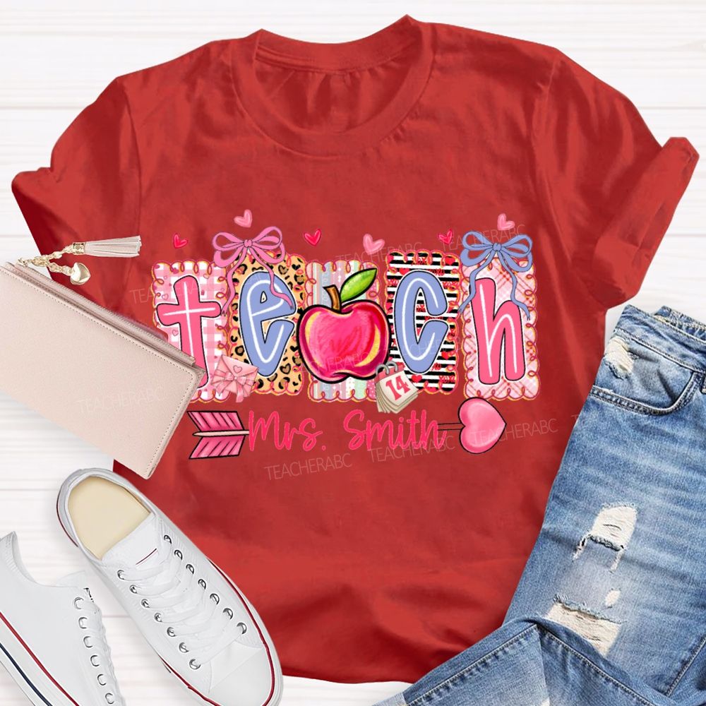 Personalized Name Teach Heart And Apple Prints T-shirt