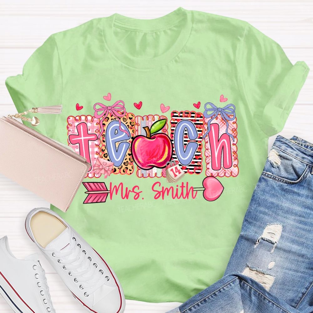Personalized Name Teach Heart And Apple Prints T-shirt