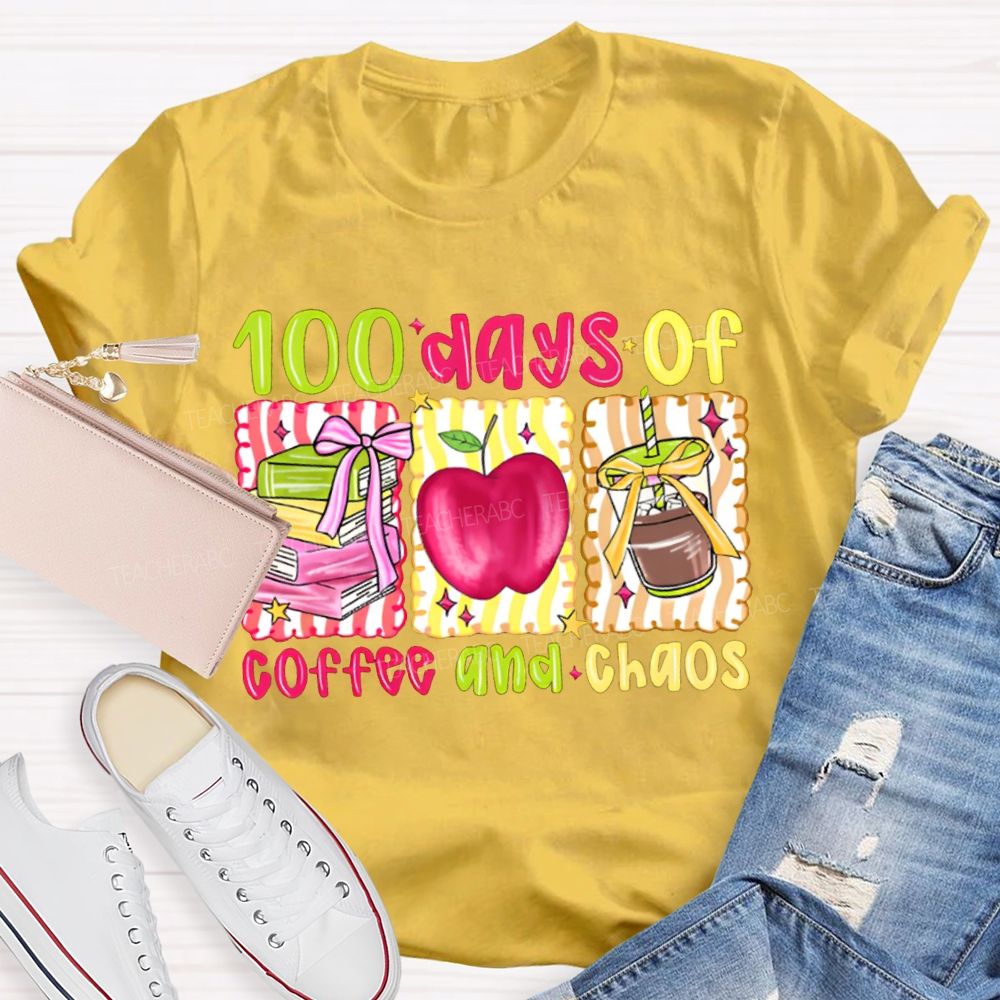 100 Days Of Coffee And Chaos Books And Apples T-shirt