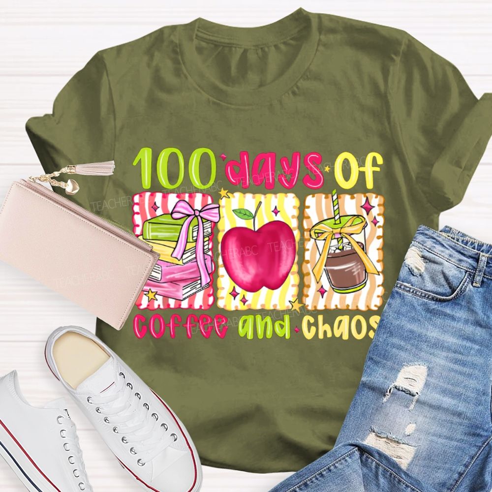 100 Days Of Coffee And Chaos Books And Apples T-shirt