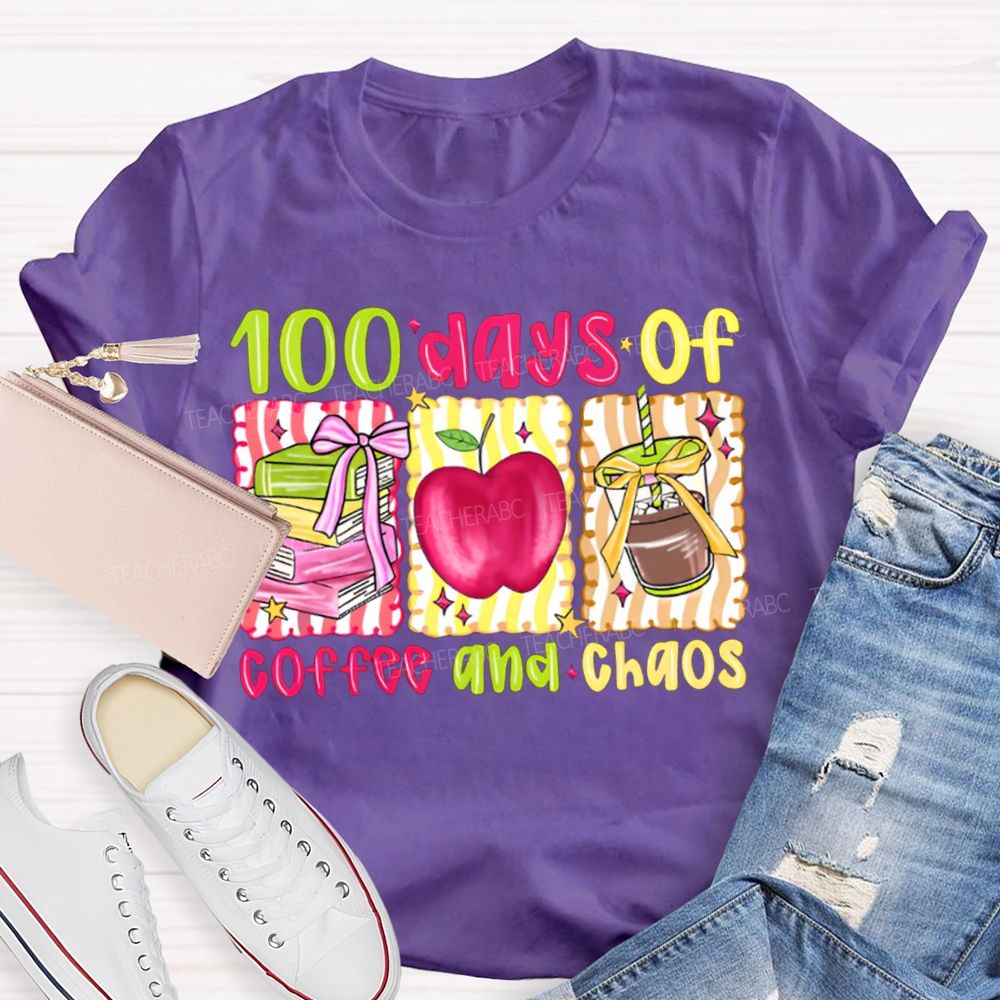 100 Days Of Coffee And Chaos Books And Apples T-shirt