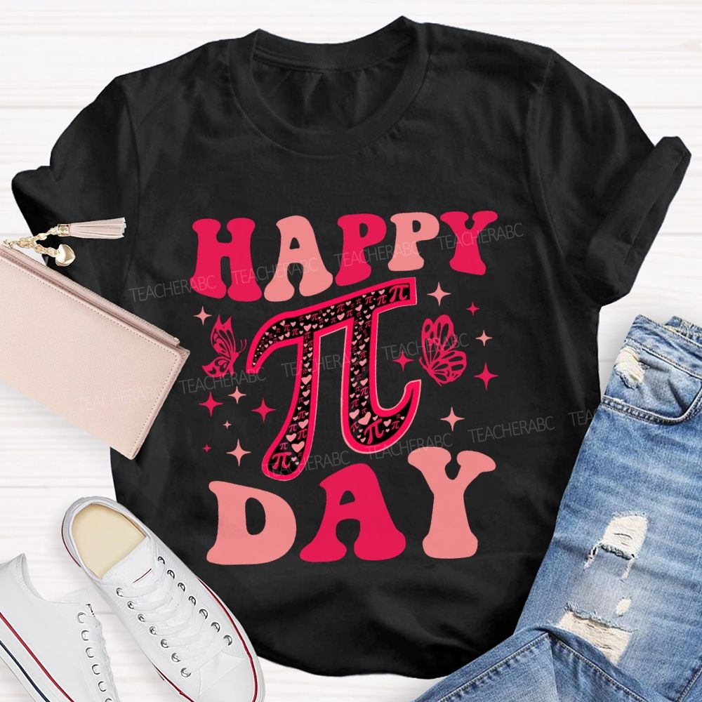 Happy Pi Day And Butterfly Print Math Teacher T-shirt