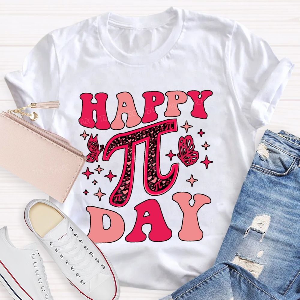 Happy Pi Day And Butterfly Print Math Teacher T-shirt