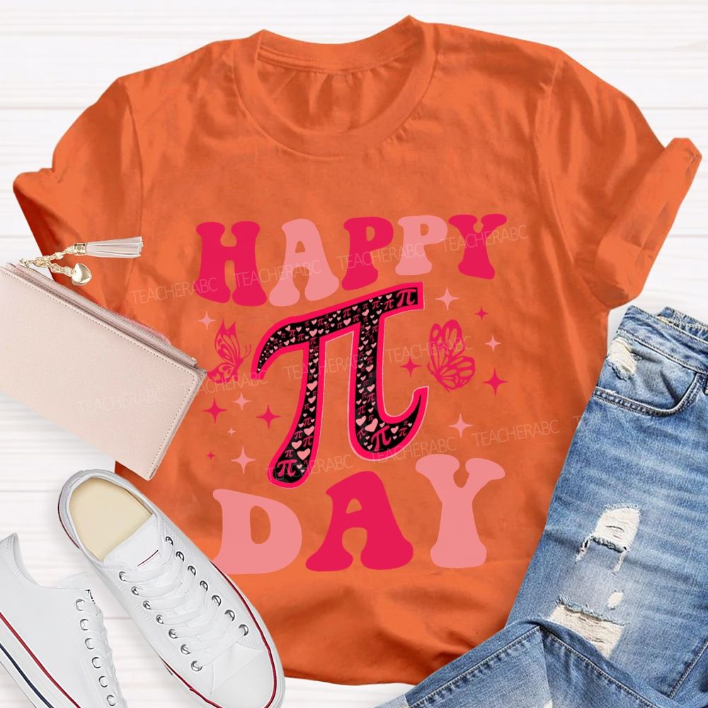 Happy Pi Day And Butterfly Print Math Teacher T-shirt