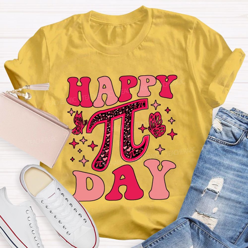 Happy Pi Day And Butterfly Print Math Teacher T-shirt