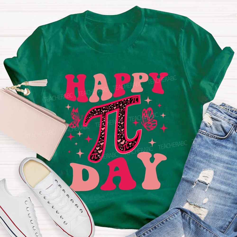 Happy Pi Day And Butterfly Print Math Teacher T-shirt