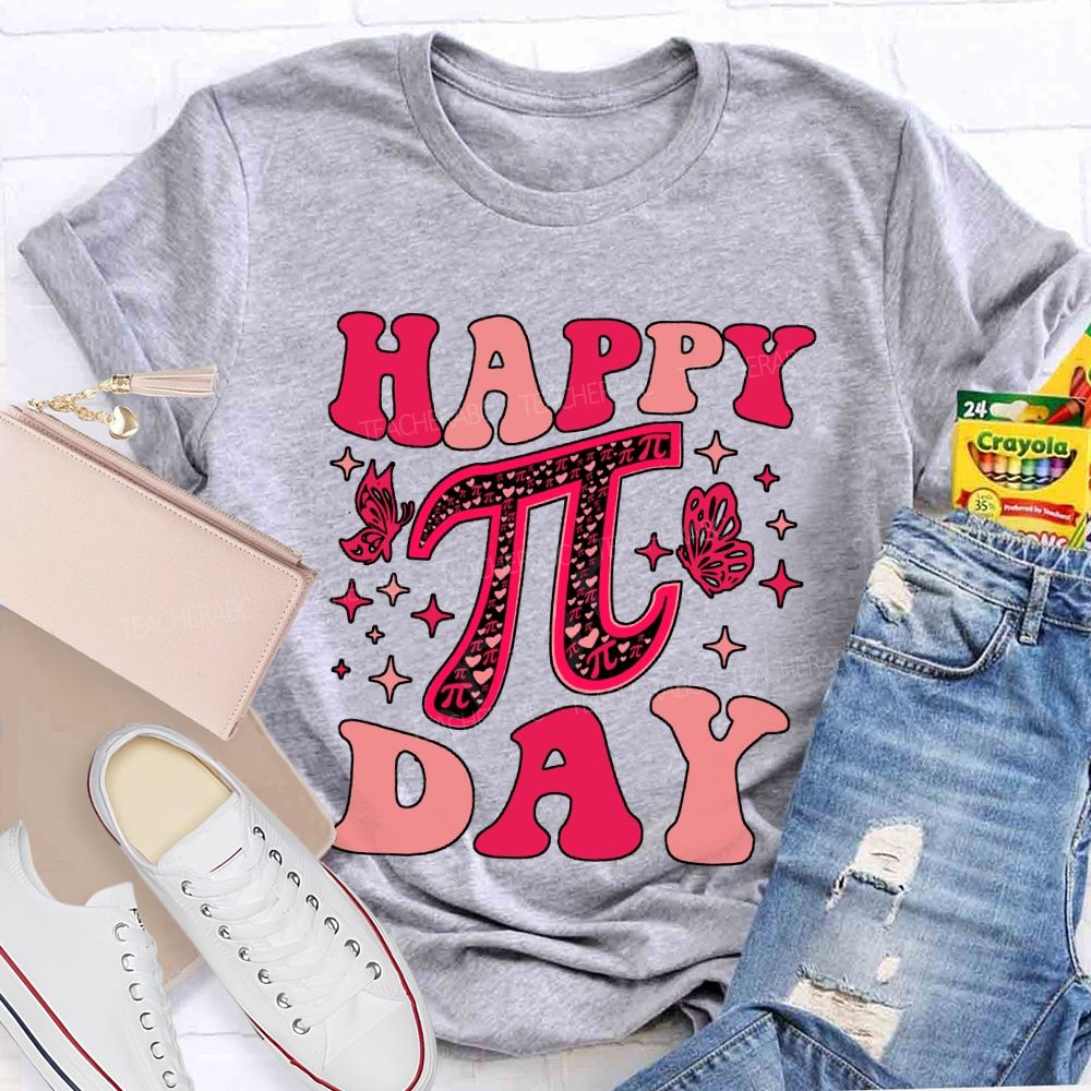 Happy Pi Day And Butterfly Print Math Teacher T-shirt