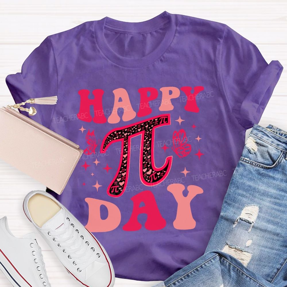 Happy Pi Day And Butterfly Print Math Teacher T-shirt