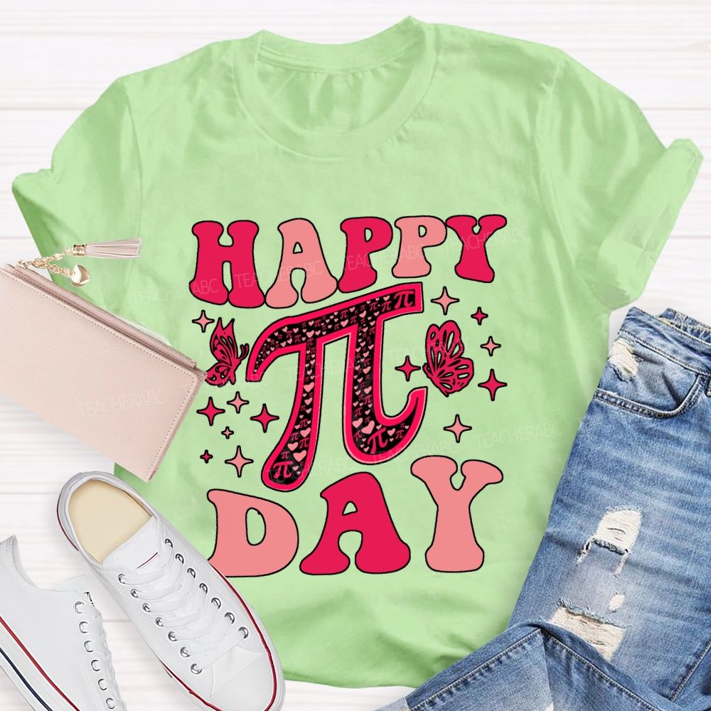 Happy Pi Day And Butterfly Print Math Teacher T-shirt