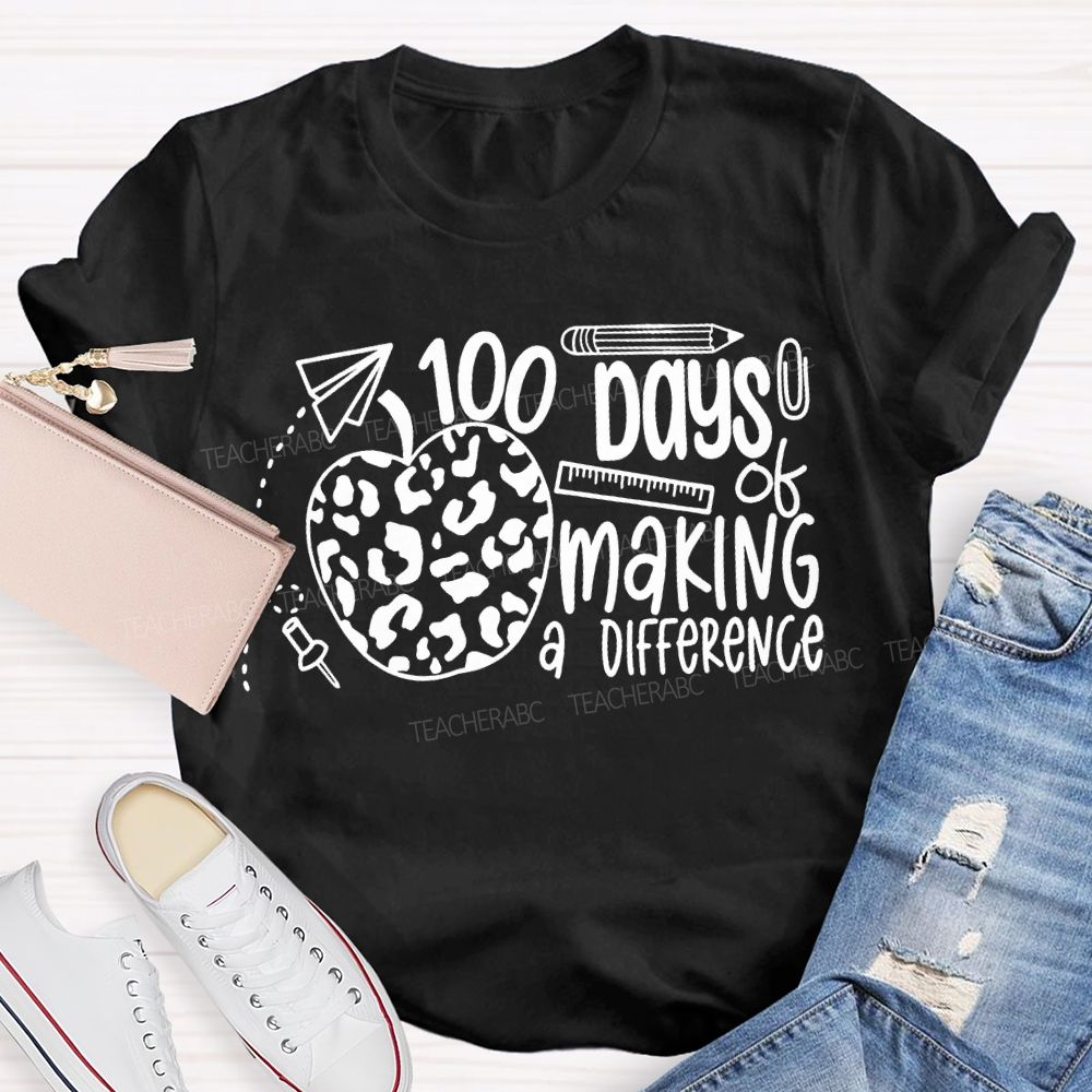 100 Days Of Making A Difference Polka Dot Apple Print T-shirt