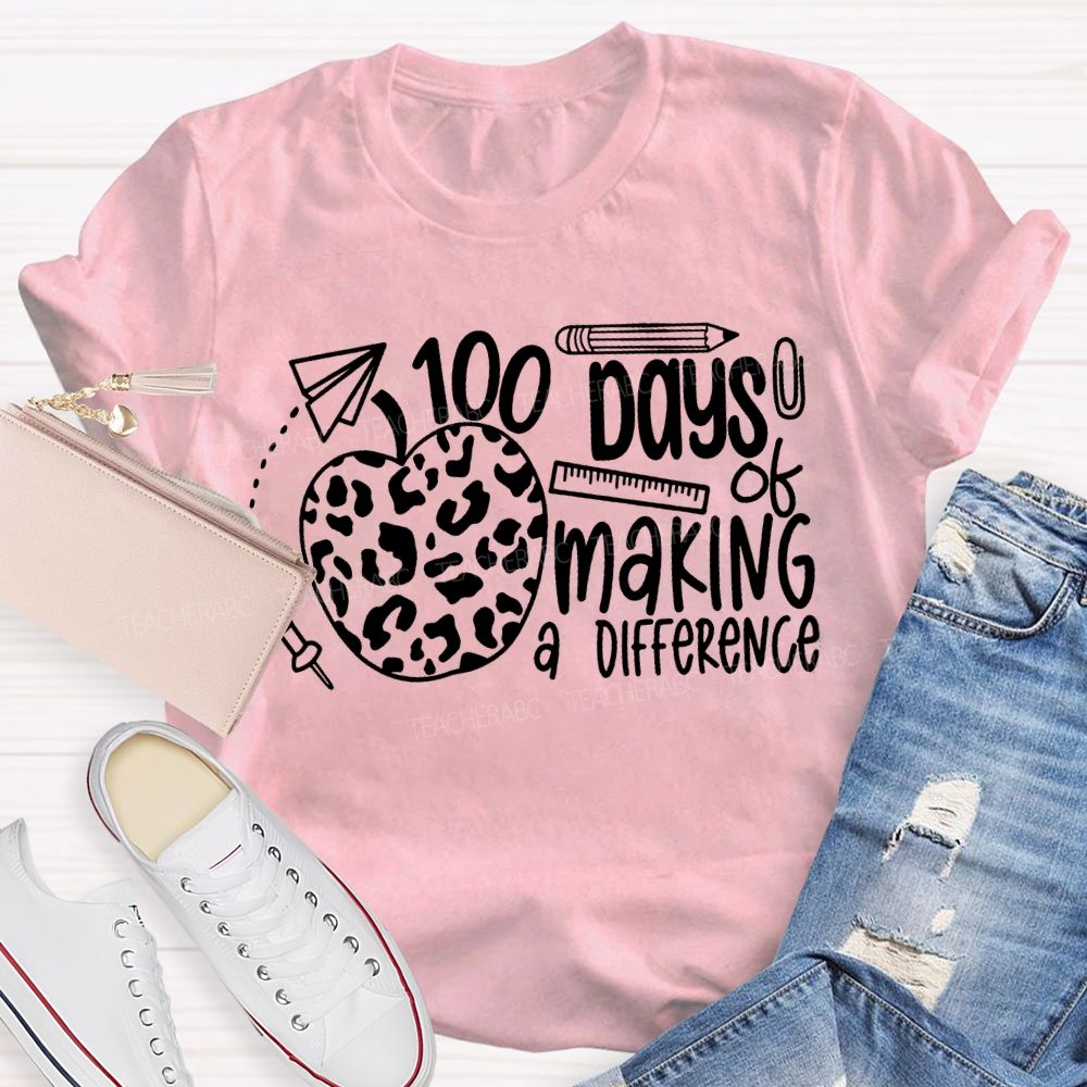 100 Days Of Making A Difference Polka Dot Apple Print T-shirt