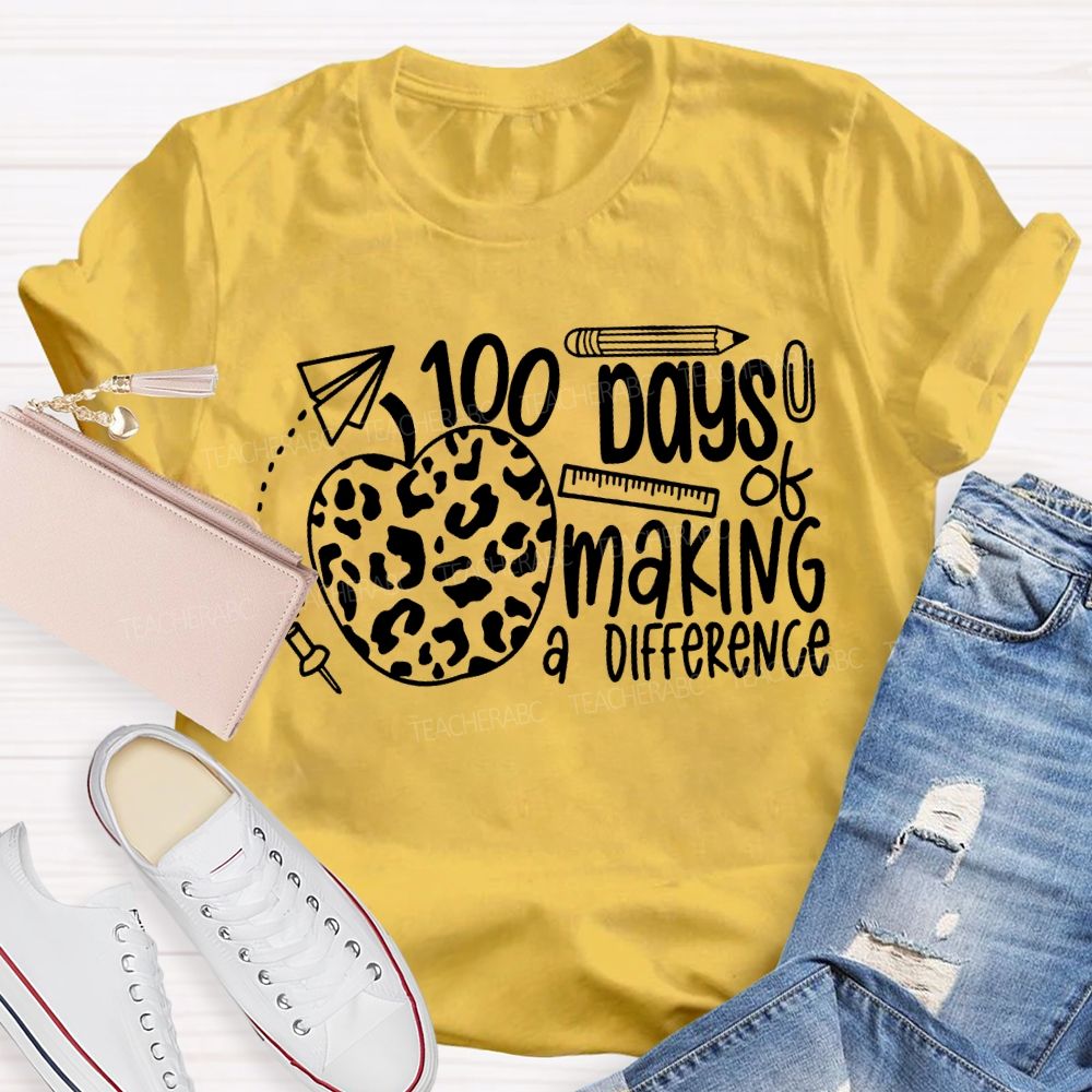 100 Days Of Making A Difference Polka Dot Apple Print T-shirt