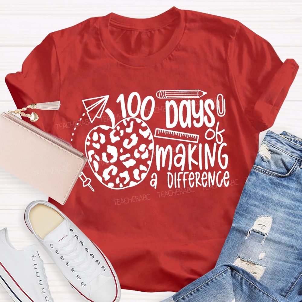 100 Days Of Making A Difference Polka Dot Apple Print T-shirt
