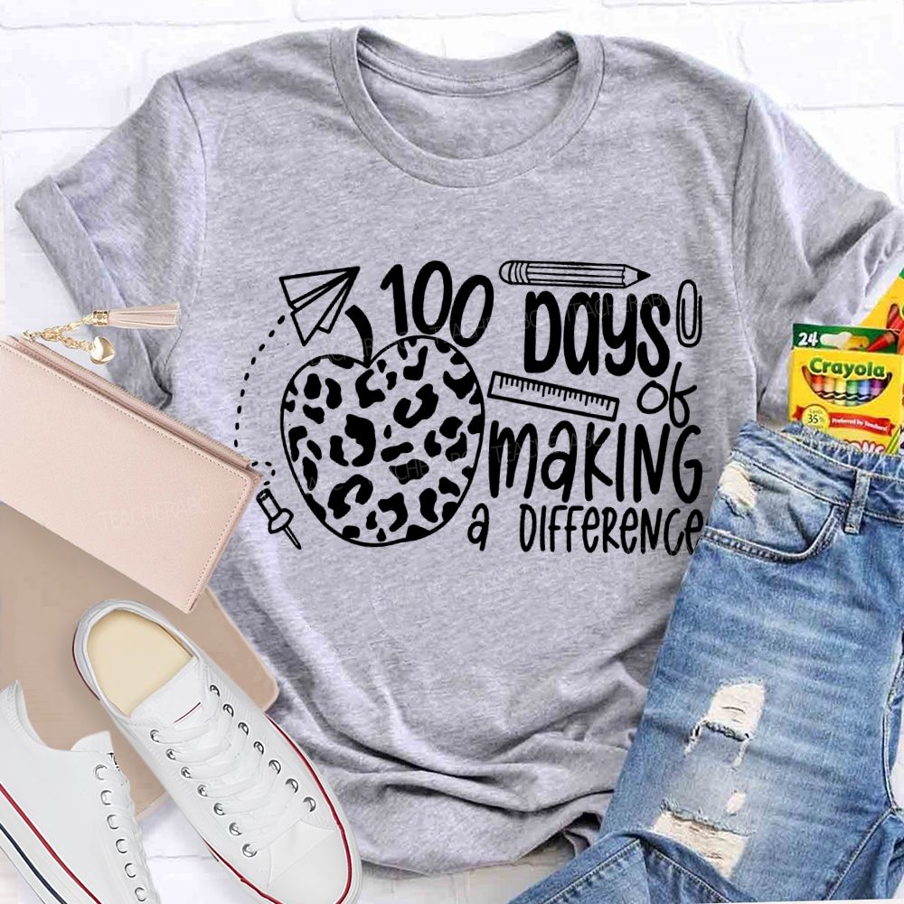 100 Days Of Making A Difference Polka Dot Apple Print T-shirt