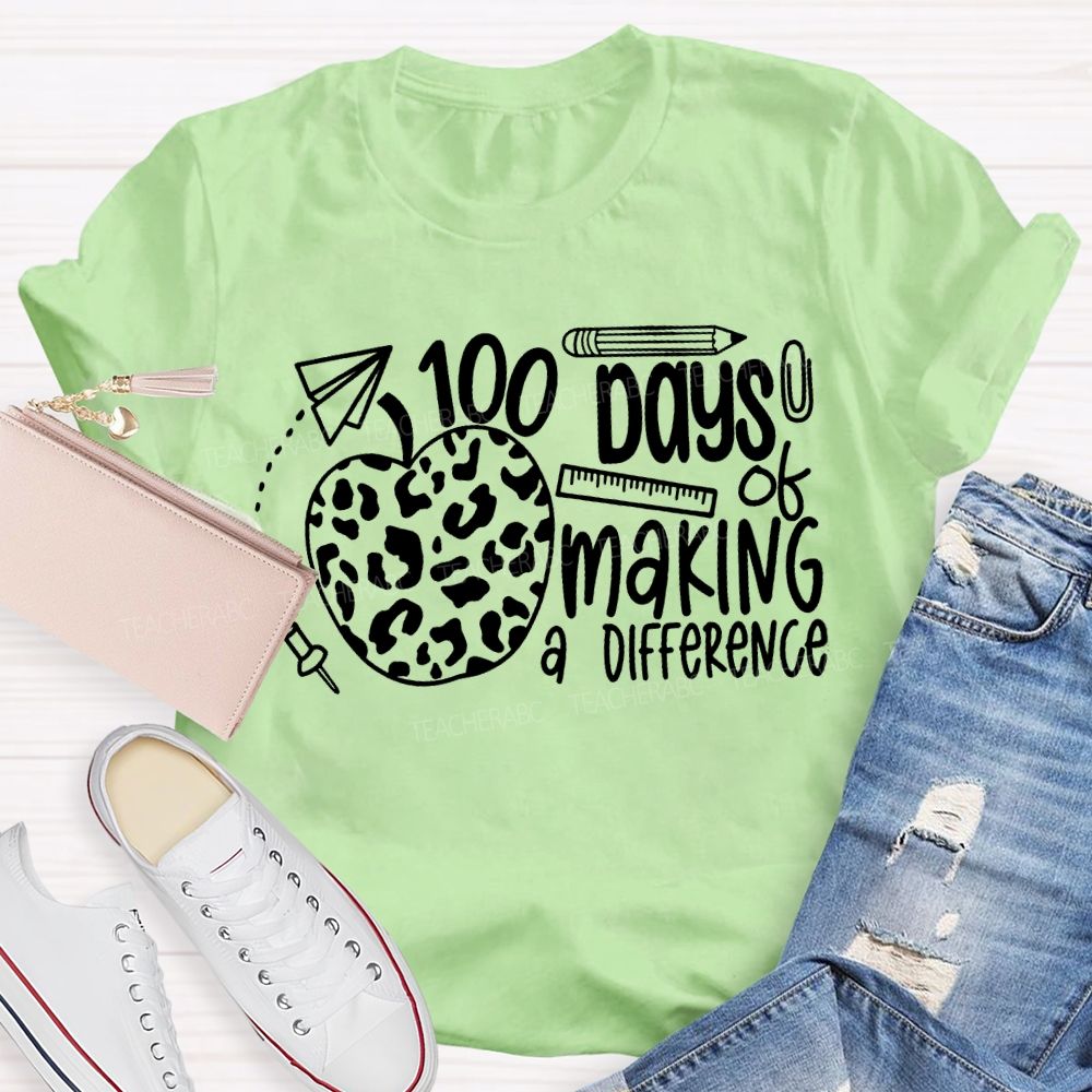 100 Days Of Making A Difference Polka Dot Apple Print T-shirt