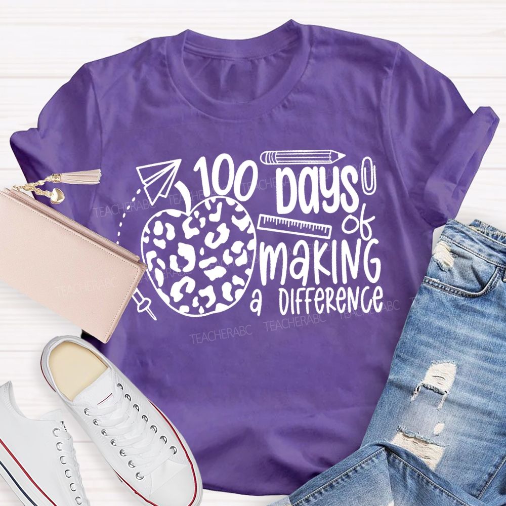 100 Days Of Making A Difference Polka Dot Apple Print T-shirt