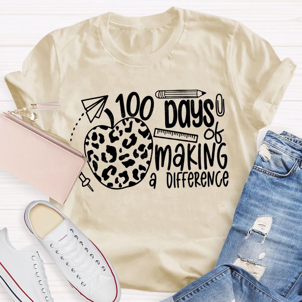 100 Days Of Making A Difference Polka Dot Apple Print T-shirt